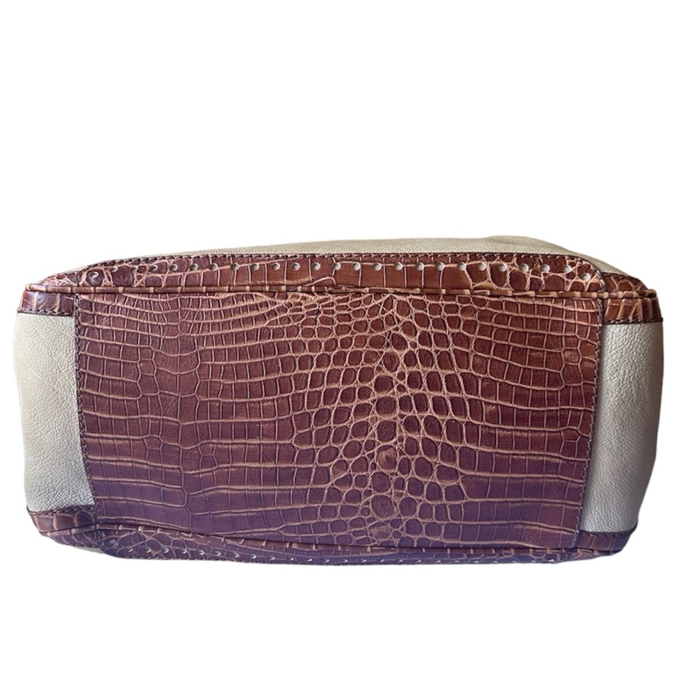 Vintage CELINE Old Boogie Bag Croc Embossed Leather Handbag Tea Brown Beige - Picture 5 of 11